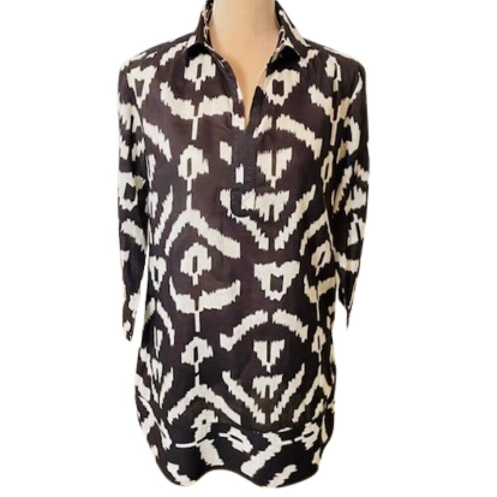 Tizzie by Dizzy Lizzie Ikat Tunic Collared Shirt Dress 100% Cotton Medium
